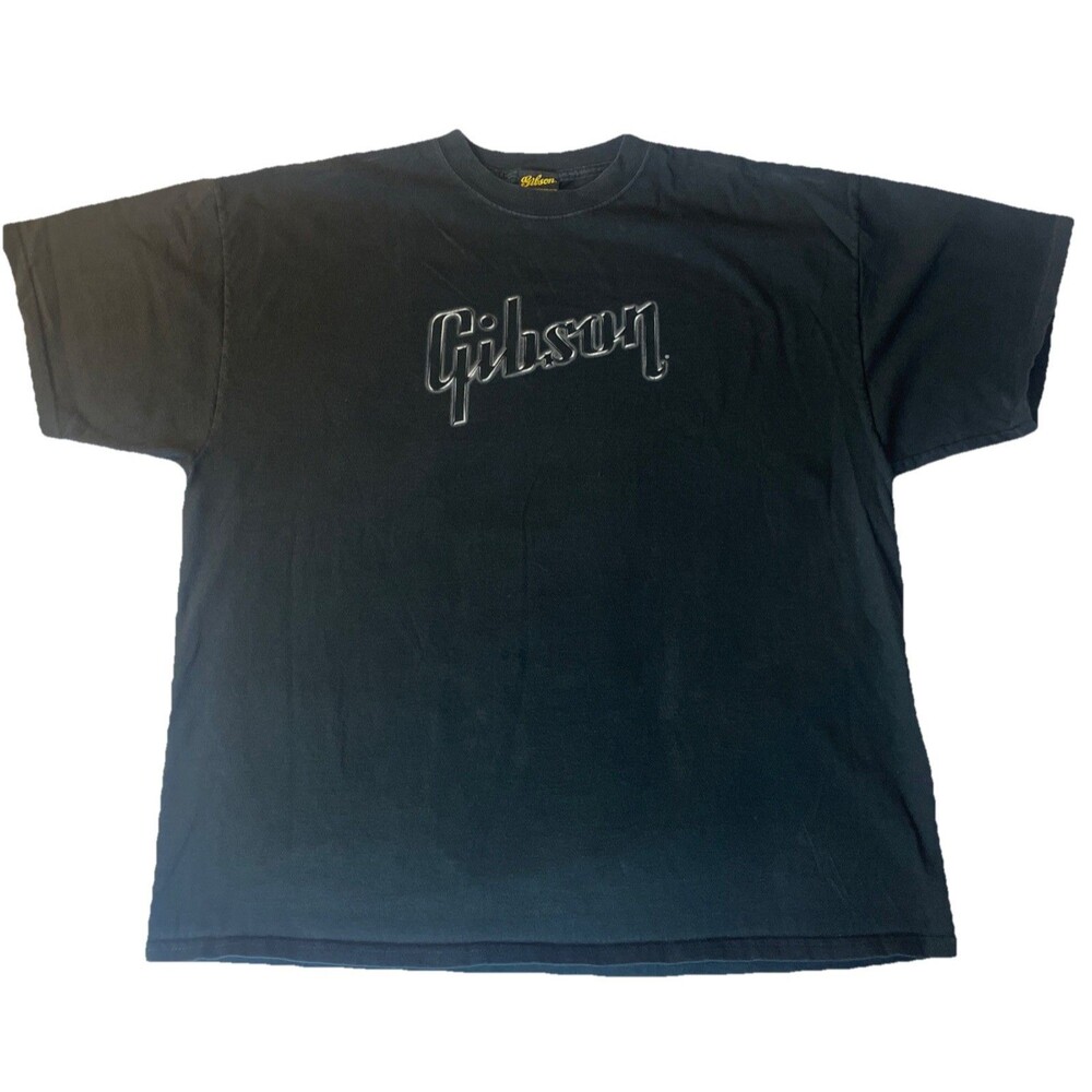Gibson Embossed Logo T-Shirt Black XXL Y2K  Rock Band Guitar 100% Cotton  USA